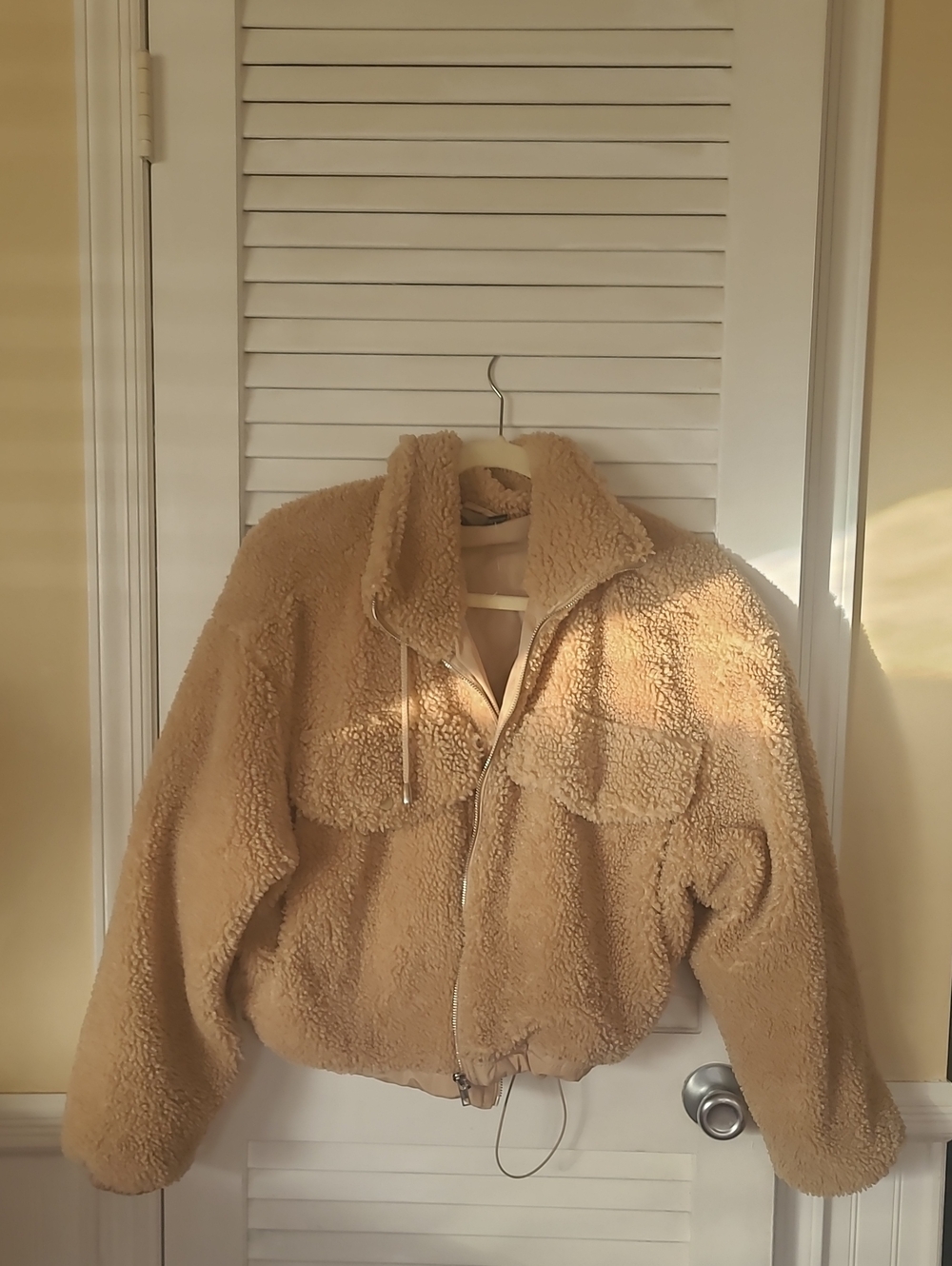 Forever 21 Plush Teddy Zip-Up Jacket in Camel